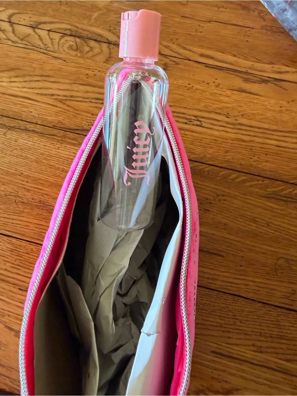 Juicy Couture Hot Pink Embossed Heart Cosmetic Bag with Heart Charm